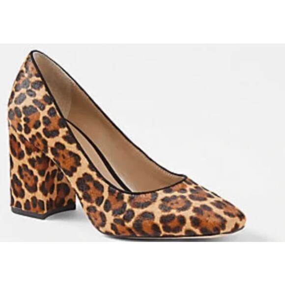 ANN TAYLOR brown black cheetah print calf hair pointed block heel pumps shoes - Picture 1 of 9